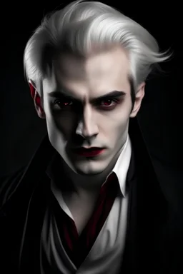 an arrogant handsome vampire with white hair and red eyes