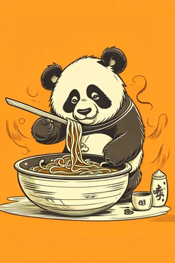 一只熊猫在做面条、写实风格