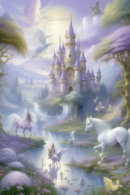 A light purple fairy kingdom with unicorns painted by Henry-Robert Brésil