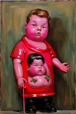 Big pink plastic fat Boy doll.19th painting