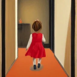 Distant Painting of a little girl entering a room