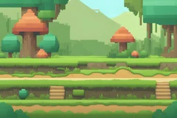 long panorama level landscape for pixel 2d platformer with grass, ground, trees etc