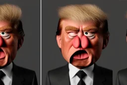 Angry muppet trump, round nose, in suit, eyebrows, spray tan angry