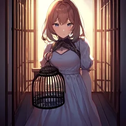 anime girl locked inside a cage, trying to break free of her burdens inside her, she realizes she is strong