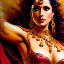 Drawing of beautiful face,'beautiful ,Busty Dejah Thoris',intense stare, ancient skintight armor, balanciaga fashion clothe painting by gaston bussiere, greg rutkowski, yoji shinkawa, yoshitaka amano, tsutomu nihei, donato giancola, tim hildebrandt, Oil on canvas, cinematic composition, extreme detail,fit full head inside picture,16k