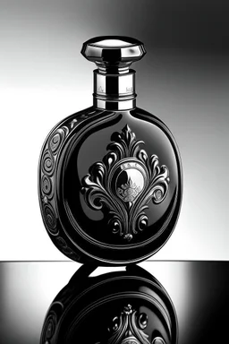 Black perfume bottle design with white gold embossed watch