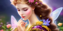 bright fairy, beautiful portrait, flowery landscape