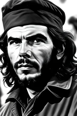 Che Guevara poster with a beret, in black and white