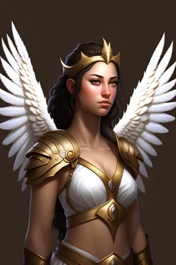 female, barbarian, dnd character, shoulders and head, angelic wings