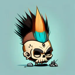 cartoon skull with very small mohawk