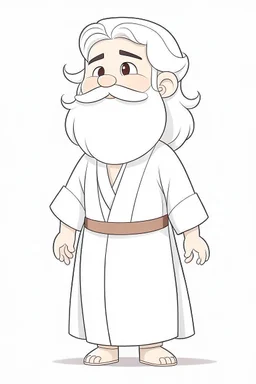 Disney style, white hair, white skin, white beard, coloring book, minimalism, simple lines, white background, STICKER, WHOLE BODY, A CUTE JESUS CHRIST, WAVY HAIR, BEARD, COVERING THE WHOLE BODY WHITE LONG TUNIC, LIGHT DOWN, HAPPY face , A detailed illustration, in the style of Studio Ghibli, 3D vector art, cute and quirky, fantasy art, Adobe Illustrator, hand-drawn, low-