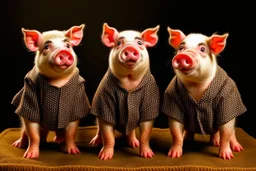 three pigs well dress standing up