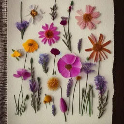 delicate arrangement of pressed flowers, beautiful composition, aesthetic layout, wildflowers, watercolor