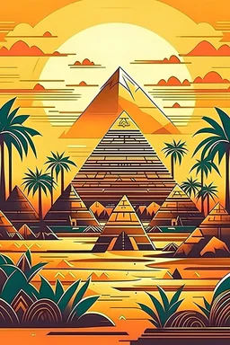 super beautiful illustration,Pyramids of Egypt,Paper Cuttings art,flat illustration style, exquisite detail
