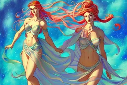 colourful digital painting of beautiful aphrodite full body, in the style of hokusai and van gogh