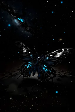 Luminous black butterfly and manure full of stars