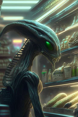 Alien shopping,highly detailed, artstation, sharp focus,4k