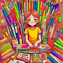 An image featuring Mercy, a spirited young girl with a passion for drawing. Mercy, also known as "The Pencil Lady," is captured in her element, surrounded by an array of colorful pencils and sketchbooks. With focused determination, she brings her imagination to life on paper, creating intricate worlds and characters. Her eyes sparkle with creativity, and her room is adorned with her artistic masterpieces. The image radiates with Mercy's love for art and showcases the boundless possibilities of h
