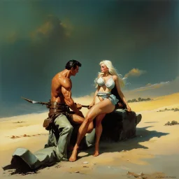 Frazetta man and a beautifull woman