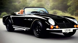 Gorgeous and expensive, oldschool black sports car with a big, black front grill, realistic, stylish