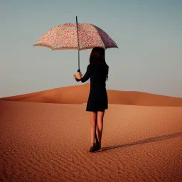 Girl with umbrella in desert
