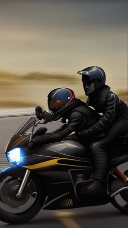 A girl and boy couple speeding on a motorbike realistic
