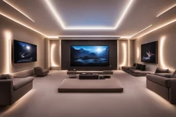 a dedicated home cinema room with LED ambient lighting in the walls make sure the room is completely symmetrical