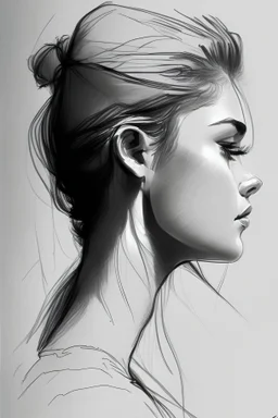 A drawing of a beautiful girl profile with amazing features showing confidence and toughness , drawing with very defined details