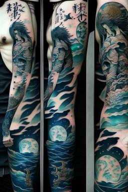 Tattoo sleeve god zodiac sign aquarius ukiyo-e