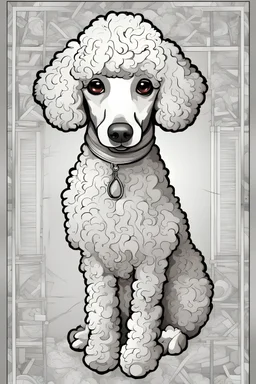poodle, in the style of manga, 343000, High Detail, Geometric background, coloring pages for adult , colorful