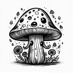 Make black and white cute drawing of a Magical Mushroom with black bold lines.