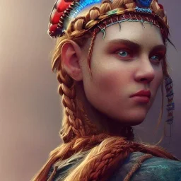 highly detailed girl viking queen portrait, red glass armor, blue delicate braided hair, green facial paint, cinematic lighting, 4k, 8k, octane render, digital concept art, trending on artstation, pinterest, extremely detailed, ambient lighting.