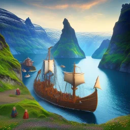 Nærøyfjorden Verdsarvpark, with closup of a viking, in the style of pixar