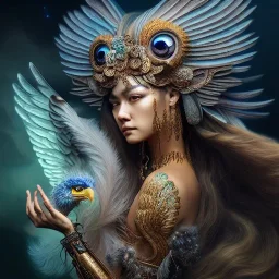 Insanely detailed photograph of an elaborate beautiful eagle goddess intricate glowing skin eyes intricate face hair lashes fur dress hyperdetailed painting by Anna Dittmann Huang Guangjian and Dan Witz CGSociety ZBrush Central fantasy art album cover art 4K 64 megapixels 8K resolution HDR Greek shiny space colours jewelry celestial hair eyes light"