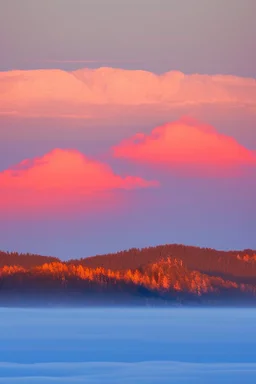 big rock mountains with and orange dawn sky with no clouds. mountains closer to the camara