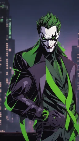 A very close picture to Mix between the joker and venom symbiote in solo leveling shadow art style with neon green details