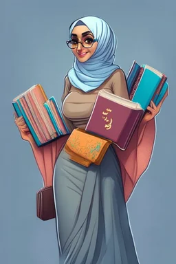 A teacher hijab with bikini holding book with full body