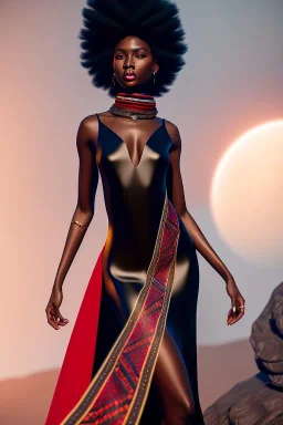 A portrait of a beautiful youthful black woman, with long black flowing hair, wearing a black skintight dress with a red scarf, wizard, magical, ethereal, Warm bright lighting. Concept art by wlop. Ultra quality 8k.