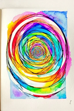 divine essence that animates everything; Dynamic Cubism; Golden ratio spiraling around the page illustrated with Ink and a bright rainbow watercolor palette