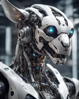 futuristic AI animalistic fully robot with high detail, very zoomed and high focus, highly intricate, and very neat features