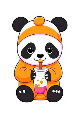 Create a cute panda wearing a hoodie and drink a bubble tea in anime style, clear white background, 4k