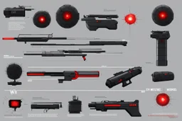 ConceptSheet for wii No More Heroes style with thick lines: The Boom Boom Gun is not just a weapon; it's a harbinger of destruction. This demonic sci-fi masterpiece is a fusion of otherworldly technology and pure nightmare fuel. The sleek, black barrel glows with an eerie red light, pulsating with an ominous energy that seems to draw power from the darkest corners of the universe.