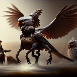 Epic massive Drawing Gryphon and Rider estilo Caravaggio 4k