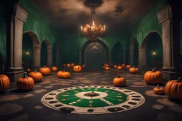 Склеп. Главный зал оформлен как игровое поле с огромной рулеткой на полу, тыквами с зелёным пламенем и жуткими декорациями, смешивающими атрибутику Хэллоуина и Рождества. Стиль Тима Бертона