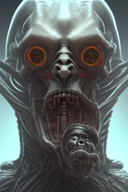 evil berserker, alien, tron, bitcoin eyes, 8k, finely detailed, dark light, photo realistic, hr giger