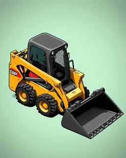 bobcat skidsteer with front bucket attachment, 3d cartoon proportions, isometric Digital painting