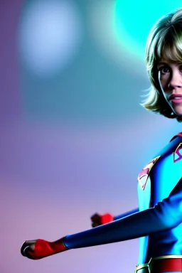 Realistic portrait, teenager, Jane Fonda, make-up, happy, satisfacer dildo advertising, Realistic image, 60s, supergirl, tights minimal dress, sweat, Color background, photo studio, concept art, smooth, unreal engine 5, god lights, ray tracing, RTX, lumen lighting, ultra detail, volumetric lighting, 3d, finely drawn, high definition, 4k.