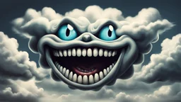 smiling menacing three eyes cloud with teeth