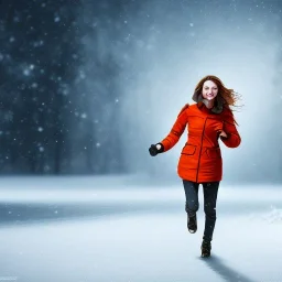 Woman runing in snow