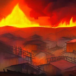 slums, hill, sunny, big, on fire, 8k resolution concept art portrait